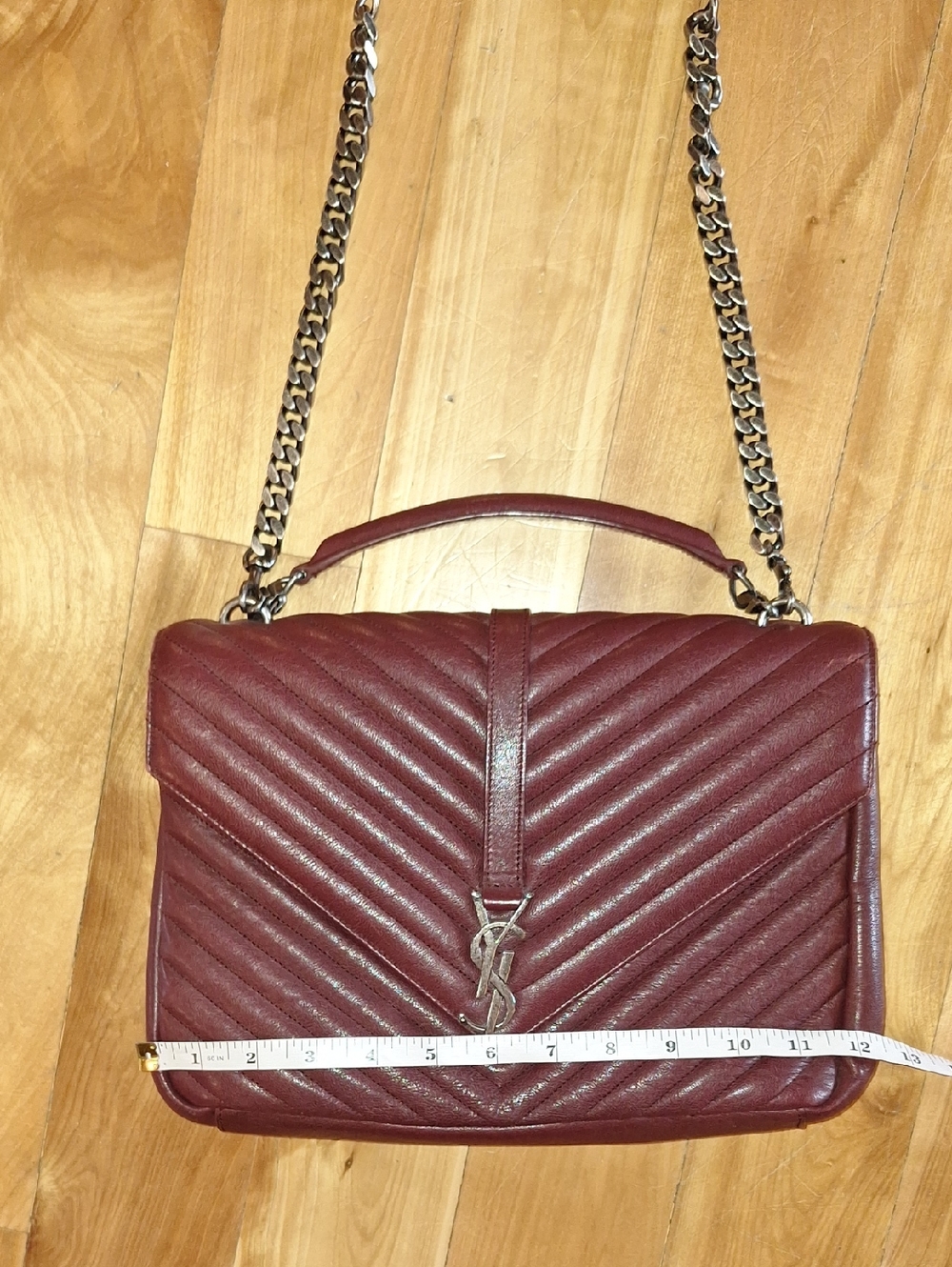 Saint Laurent YSL Chevron College Bag Burgundy Aged Black Hardware Large Size - Picture 5 of 16